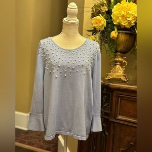 Karl Lagerfeld periwinkle sweater with multi-sized pearls Size is XL